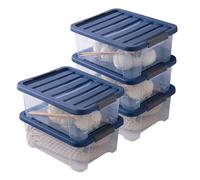 Sundis Wave Box, lot de 5 boîtes de rangement avec couvercle, 17l, en plastique transparent, superposables et empilables, idéales pour ranger la chambre, le bureau, le grenier, le garage