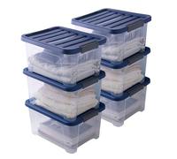 Sundis Wave Box, lot de 6 boîtes de rangement avec couvercle, 24l, en plastique transparent, superposables et empilables, idéales pour ranger la chambre, le bureau, le grenier, le garage