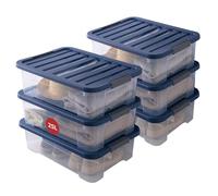 Sundis Wave Box, lot de 6 boîtes de rangement avec couvercle, 25l, en plastique transparent, superposables et empilables, idéales pour ranger la chambre, le bureau, le grenier, le garage