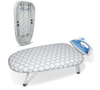 SUNDOY Table à Repasser Portable 60 x 36 cm avec Repose-Fer, Rembourrage de 5 mm et Housse en Coton, Pieds métalliques antidérapants, Peu encombrante pour la Maison, Les étudiants et Les Voyages