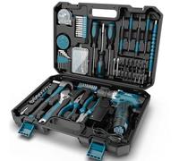 Sundpey Caisse a Outil 206 Pcs, Visseuse Devisseuse Sans Fil 12V pour Serrer/Desserrer des vis, Malette Outils avec Perceuse-Visseuse pour Bureau, Réparation à Domicile avec Tournevis et Pinces, Bleu