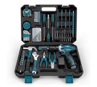 Sundpey Caisse a Outil 206 Pcs, Visseuse Devisseuse Sans Fil 12V pour Serrer/Desserrer des vis, Malette Outils avec Perceuse-Visseuse pour Bureau, Réparation à Domicile avec Tournevis et Pinces, Bleu