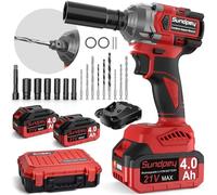 Sundpey Cle a Choc Sans Fil Brushless 650Nm, 21V Boulonneuse à Choc 2 en 1 avec 2x 4.0 Ah Batteries avec 6 Douilles & 9 Forets & Chargeur & Tige D'extension pour la Voiture et la Maison