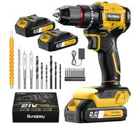 Sundpey Kit de visseuse sans fil 21 V avec 2 batteries 2,0 Ah, 70 Nm Max, mandrin de 10 mm, pour projet de bricolage à la maison