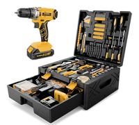 Sundpey Malette Outils 267 Pièces avec Perceuse Visseuse Sans Fil 21V, Caisse a Outil Complete avec Batterie 2.0Ah, Boite a Outils Complète avec Marteau, Tournevis, Clés et Malette Outils à Tiroirs