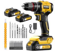 Sundpey Perceuse à percussion sans fil 70 Nm, ensemble de perceuses électriques 21 V avec moteur sans balais, mandrin en métal de 9,5 mm, 26 réglages de couple et lumière LED - Perceuse batterie 3 en