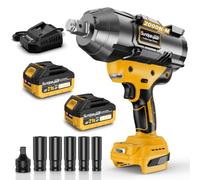SundpeyPRO hoc Sans Fil 3/4" 21V avec 2 Batteries 4.0Ah et Chargeur Rapide, Clé à Impact Haute Puissance avec 5 Douilles à Choc (17/19/21/22/24mm) et Adaptateur 3/4" vers 1/2", Jaune
