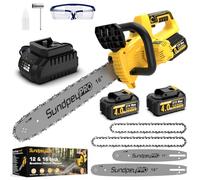 SundpeyPRO Tronçonneuse éLectrique Sans Fil, 12+16 Pouces Brushless Tronçonneuse à Batterie avec 2 x 4.0Ah Batterie, Lubrification Automatique, Débit D’huile Réglable, pour Élagage Abattage D'arbres