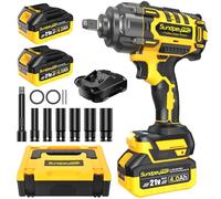 SundpeyPRO Visseuse à Percussion Sans Fil 1300 Nm - 2 Batteries 4.0Ah, Moteur Brushless, 3 Vitesses + Mode RSS, avec Coffret & 6 Douilles & Tige D'extension, 21V Boulonneuse à Choc Pour Auto Bricolage