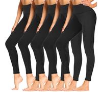 Sundwudu Lot de 5 leggings avec poches pour femme - Contrôle du ventre - Taille haute - Doux - Noir, 8-Noir*5, Large-X-Large