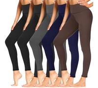 Sundwudu Lot de 5 leggings avec poches pour femme - Contrôle du ventre - Taille haute - Doux - Noir, 91-noir*2+gris+bleu marine+café, Large-X-Large