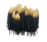 Suneast Lot de 50 Plumes d'oie pour Loisirs Créatifs, Attrape-Rêves, Boucles d'oreilles, Mariage, Festival, Décoration de Fête Prénatale - Or Trempé Noir, 15-20cm