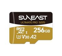 SUNEAST Ultimate Pro Gold Carte mémoire microSDXC 256 Go S225 V30 A2 C10 DDR225 UHS-I Lecture : 208 Mo/s Écriture : 170 Mo/s pour caméras d'action/Drones/dashcam