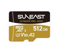 SUNEAST Ultimate Pro Gold Carte mémoire microSDXC 512 Go S225 V30 A2 C10 DDR225 UHS-I Lecture : 208 Mo/s Écriture : 170 Mo/s pour caméras d'action/Drones/dashcam