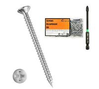 Suneke Lot de 100 vis pour cloison sèche #6 x 2 haute dureté, en acier inoxydable 304, filetage fin, entraînement cruciforme, tête bombée, vis à bois avec boîte de rangement et 1 embout long Phillips