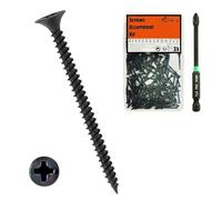 Suneke Lot de 70 vis M4,2 mm x 70 mm - Haute dureté - Phosphate noir - Filetage grossier - Tête plate - Vis à bois avec boîte de rangement et 1 embout long PH2#2