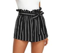 Sunenjoy Shorts Femmes Rayé Short de Jambe Large Pantalon Courte Taille Haute Été Casual Pantalons de Plage (S, Noir)