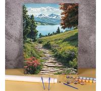 Suneve Paysage Lac Peinture par Numéros pour Adultes,sans Cadre DIY Montagne Kit de Peinture à l'huile sur Toile Artisanat,avec Pinceaux Peintures Acryliques pour Enfants Décor la Cadeau - 40x50cm