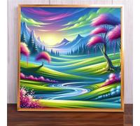 Suneve Peinture Numero Adulte Arbre Montagne Nuages Sans Cadre Peinture au Numéro Kits DIY Paint by Number avec 3 Pinceaux et Acryliques pour Décoration et Cadeaux - 60x60cm