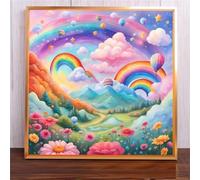 Suneve Peinture Numero Adulte Nuages arc-en-ciel Sans Cadre Peinture au Numéro Kits DIY Paint by Number avec 3 Pinceaux et Acryliques pour Décoration et Cadeaux - 30x30cm