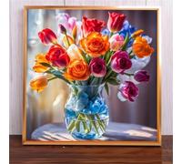 Suneve Peinture par Numéro Adulte,DIY Bouquet de roses Peinture par Numéros sur Toile Kit D'art avec Pinceau et Pigment Acrylique pour Décoration et Cadeaux avec Cadre - 40x40cm