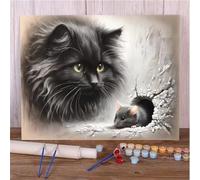 Peinture par Numero Chat noir,avec Cadre Peinture par Numéros pour Adultes Acryliques avec peintures et pinceaux Décoration d'intérieur - 40x50cm