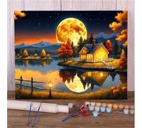 Peinture par Numero Lune jaune,avec Cadre Peinture par Numéros pour Adultes Acryliques avec peintures et pinceaux Décoration d'intérieur - 40x50cm