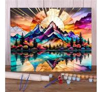 Suneve Peinture par Numero Montagne Géométrique Colorée,avec Cadre Peinture par Numéros pour Adultes Acryliques avec peintures et pinceaux Décoration d'intérieur - 50x65cm