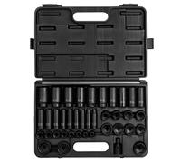 SUNEX Tools 2668 Jeu de 39 douilles à choc 1/2", SAE, 3/8" - 1-1/2", standard/profondes, acier Cr-Mo, étui de rangement robuste, avec joint universel