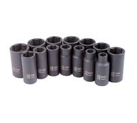 SUNEX TOOLS 3328 SUNEX TOOLS 3328 Jeu de 14 douilles à choc métriques à profondeur moyenne 3/8"