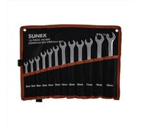 Sunex Tools 9917MA Jeu de 12 clés mixtes métriques à rainure en V, 8 mm - 19 mm, entièrement polies (comprend un étui enroulable)