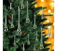 SUNEZLGO Lot de 30 décorations de Noël en verre massif transparent en forme de goutte d'eau - 5 tailles - Décorations à suspendre pour sapin de Noël, chandelier et décoration d'intérieur
