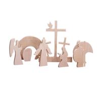 SUNFECILI Scène de Résurrection et Croix de Pâques en Bois, Scène de Pâques, Décoration en Bois, Ensemble D'ornements de Cadeaux de Vacances, Scène de Pâques du Tombeau Vide, Figurines de