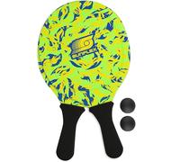 Sunflex® Ensemble de balles de plage Flames Firegreen en néoprène avec deux raquettes et deux balles, doux et léger, extrêmement robuste et imperméable, jeu de raquette pour la plage et la prairie