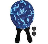 Sunflex® Jerseyprene Ensemble de balles de plage Camo Blue avec deux raquettes et deux balles, doux et léger, extrêmement robuste et imperméable, jeu de raquette pour la plage et la prairie