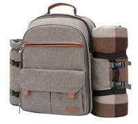 Sunflora Sac à Dos Pique Nique 4 Personnes Deluxe avec Poche Sac Pique-Nique Isotherme Panier Pique Nique avec Vaisselle et Couverture pour Camping Familial pelouse(Beige)