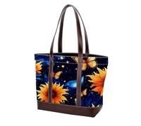 Sunflower Art Butterfly-689 Sac à main tendance en cuir durable délavé pour femme avec poignée sur le dessus et poches à fermeture éclair, multicolore, 33,8 x 12 x 31 cm