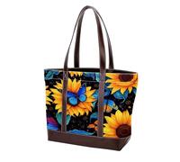 Sunflower Art Butterfly-692 Sac à main tendance en cuir durable délavé pour femme avec poignée sur le dessus et poches à fermeture éclair, multicolore, 33,8 x 12 x 31 cm