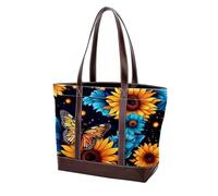 Sunflower Art Butterfly-696 Grand sac à main en cuir délavé doux et durable, multicolore, 33,8 x 12 x 31 cm