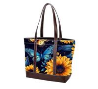 Sunflower Art Butterfly-721 Sac fourre-tout en cuir durable et toile pour femme avec poignée sur le dessus, sacoche Hobo multicolore, 33,8 x 12 x 31 cm