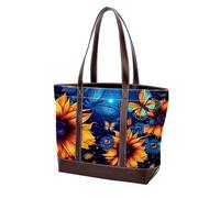 Sunflower Art Butterfly-733 Sac fourre-tout en cuir durable et toile pour femme avec poignée sur le dessus, sacoche Hobo multicolore, 33,8 x 12 x 31 cm