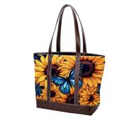Sunflower Art Butterfly-738 Grand sac à main en cuir délavé doux pour femme, Multicolore 08, 33.8x12x31cm/13.3x4.7x12.2 in