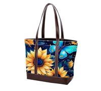 Sunflower Art Butterfly-738 Grand sac à main en cuir délavé doux pour femme, Multicolore 10., 33.8x12x31cm/13.3x4.7x12.2 in