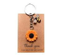 Sunflower Bee Keychain With Thank You Card, Cute Floral Key Ring Gift