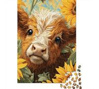 Sunflower Cow Art Print Puzzle 1000 Pièces Cadeau Unique Jeu Éducatif Challenge Toy À De Qualité Supérieure Peinture Art pour Adultes Et Enfants À Partir De 12 Ans 70x50cm/1000pcs