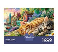 Sunflower Dog 1000 Pièces Résistant Carton Puzzle Tabby Cat Napping dans Un Fleur Jardin Ados Écolo Non Toxique 70x50cm/1000pcs