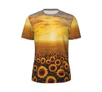 Sunflower Field Sunset Sea of Flowers Print Comfortable Summer Men T-shirt à manches courtes respirant athlétique gym vêtements de sport, Noir , XS