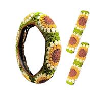 Sunflower Flower Pretty Steering Wheel Cover - Anti-Slip Neoprene Protector | Car Accessories Decor | Yarn Material 160g Fits 15 Inch - For Women Men Girls - Universal Auto Steering Wheel Cover With S
