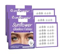 Sunflower Glueless Falsies Lot de 36 faux cils courts naturels auto-adhésifs sans colle Pas besoin de colle Porter des cils incurvés et naturels (Noir3)