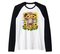 Sunflower Highland Cow Mom Graphic for Women Scottish Cow Manche Raglan